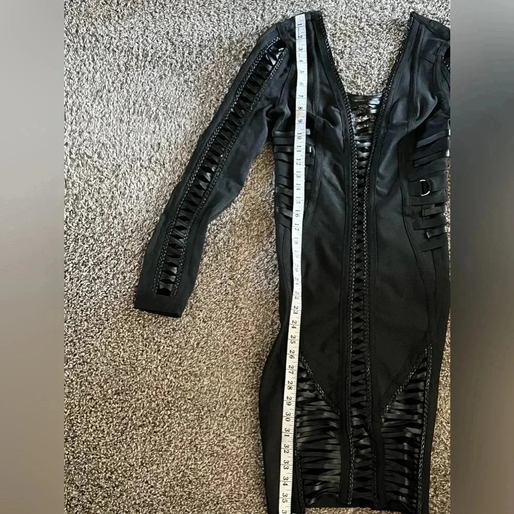 FASHION NOVA BLACK CUT OUT BACK FAUX LEATHER DRESS - Picture 10 of 13